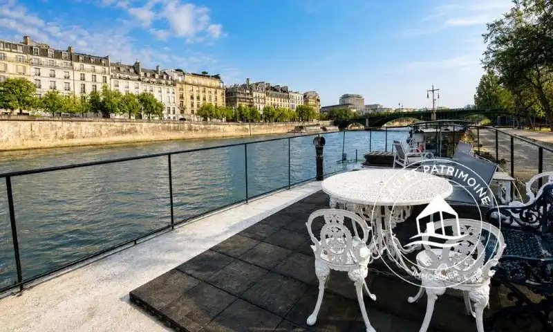 Maison flottante à vendre à Paris 5 - Terrasse et vue sur l'Île Saint Louis