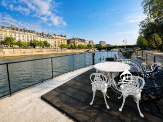 Maison flottante à vendre à Paris 5 - Terrasse et vue sur l'Île Saint Louis